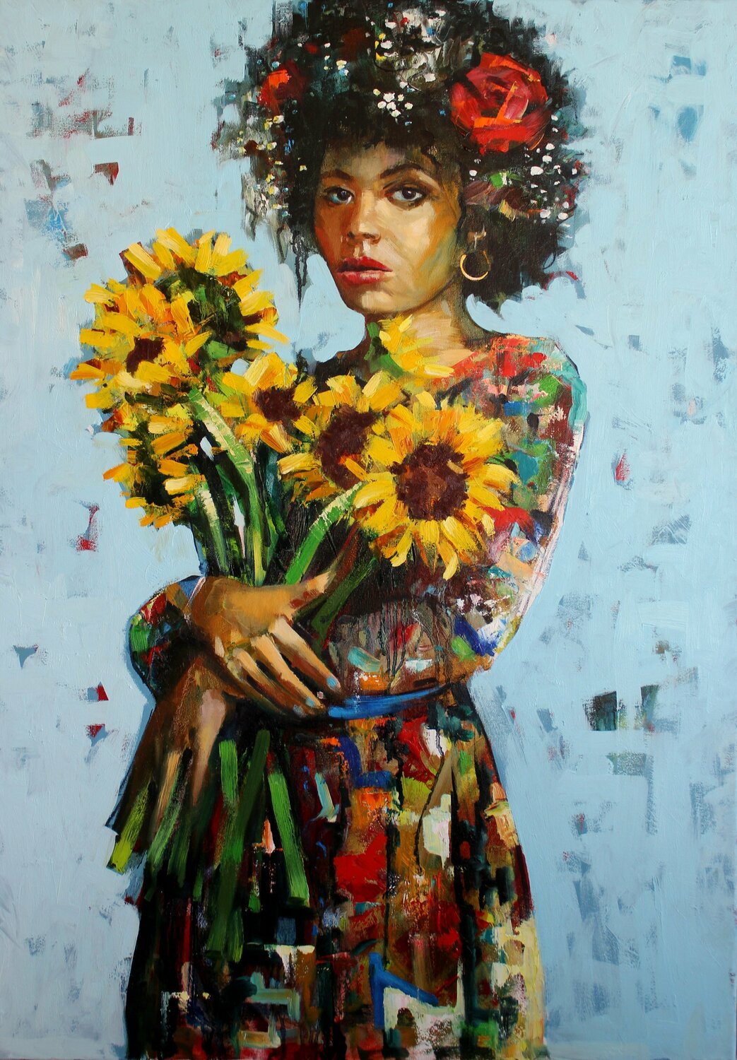 '' Frau mit Bulumen '' Taleh Mirkazım Original painting for sale