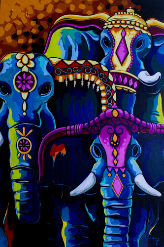 Tres elefantes. by Didier Franco, Painting for Sale on Select