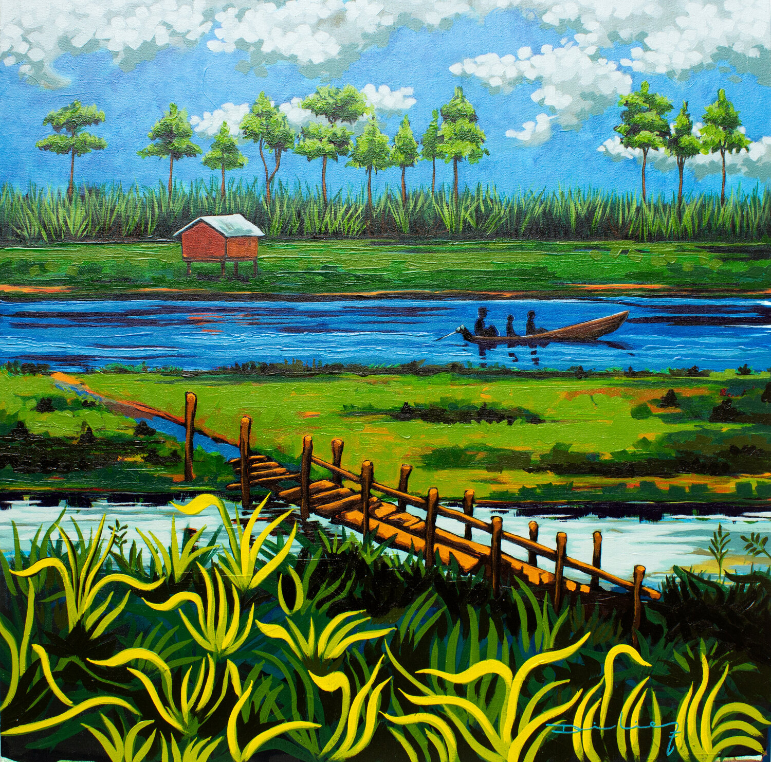 El puente, Amazon river Didier Franco Original painting for sale