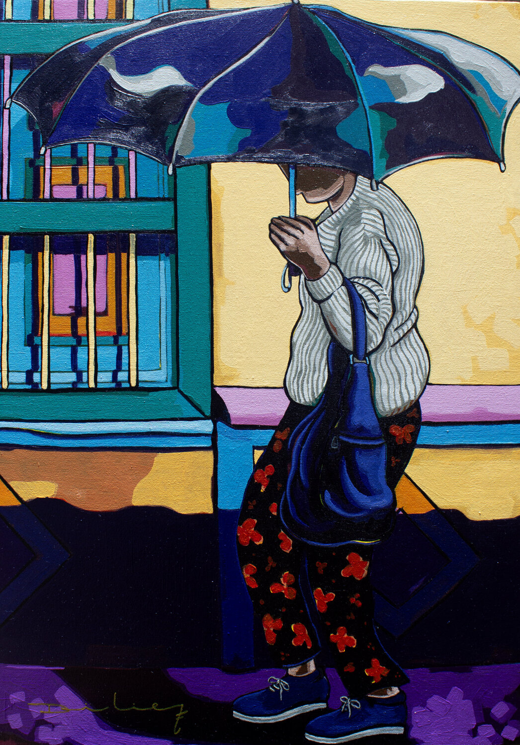 Tía con sombrilla. Didier Franco Original painting for sale