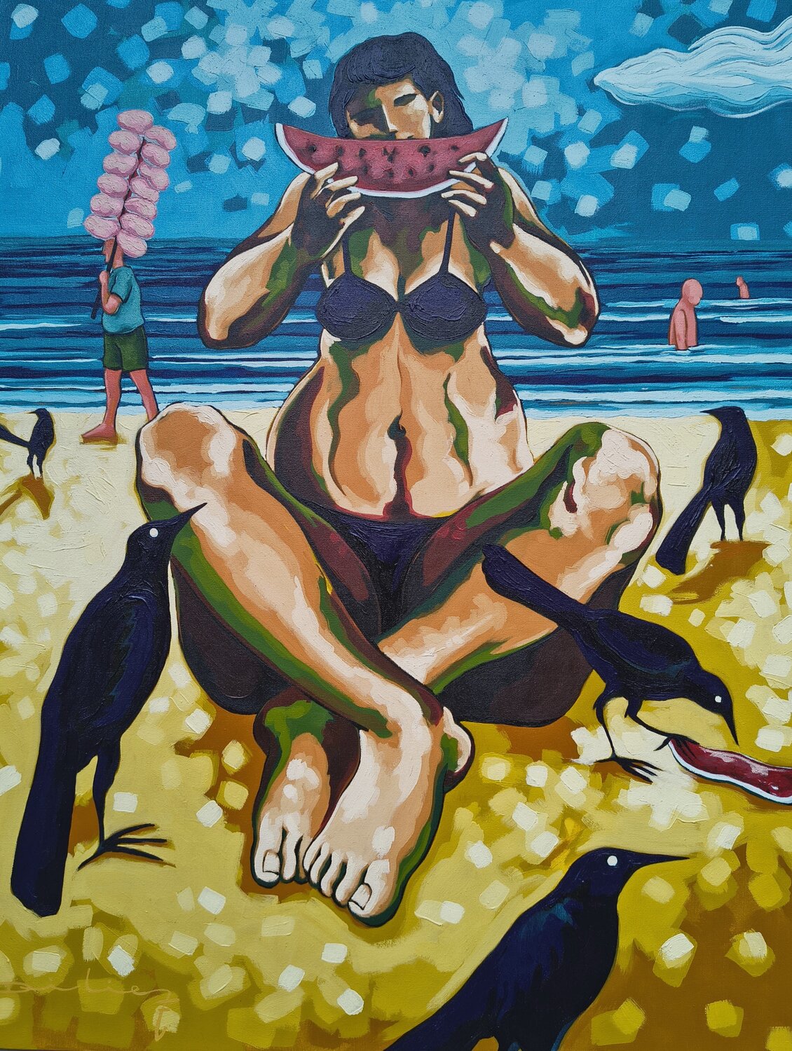 Juegos en la playa (Fragmento).  Serie Homenaje, Enrique Grau Didier Franco Original painting for sale