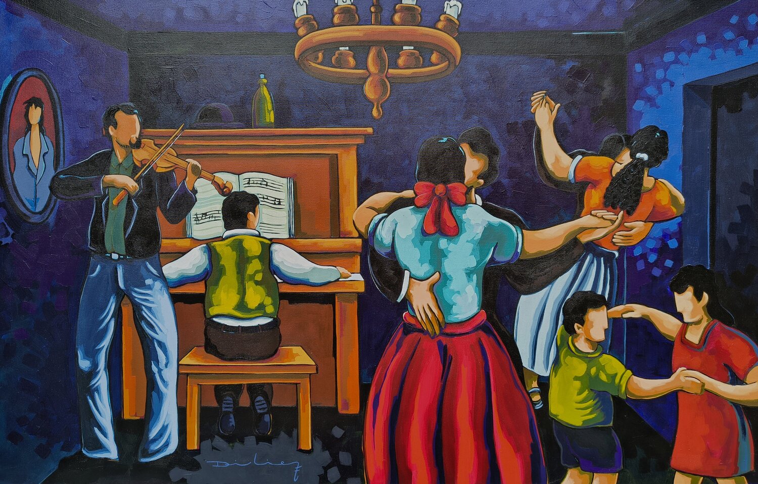 Pachanga hogareña, homenaje a Luis Alberto Acuña Didier Franco Original painting for sale