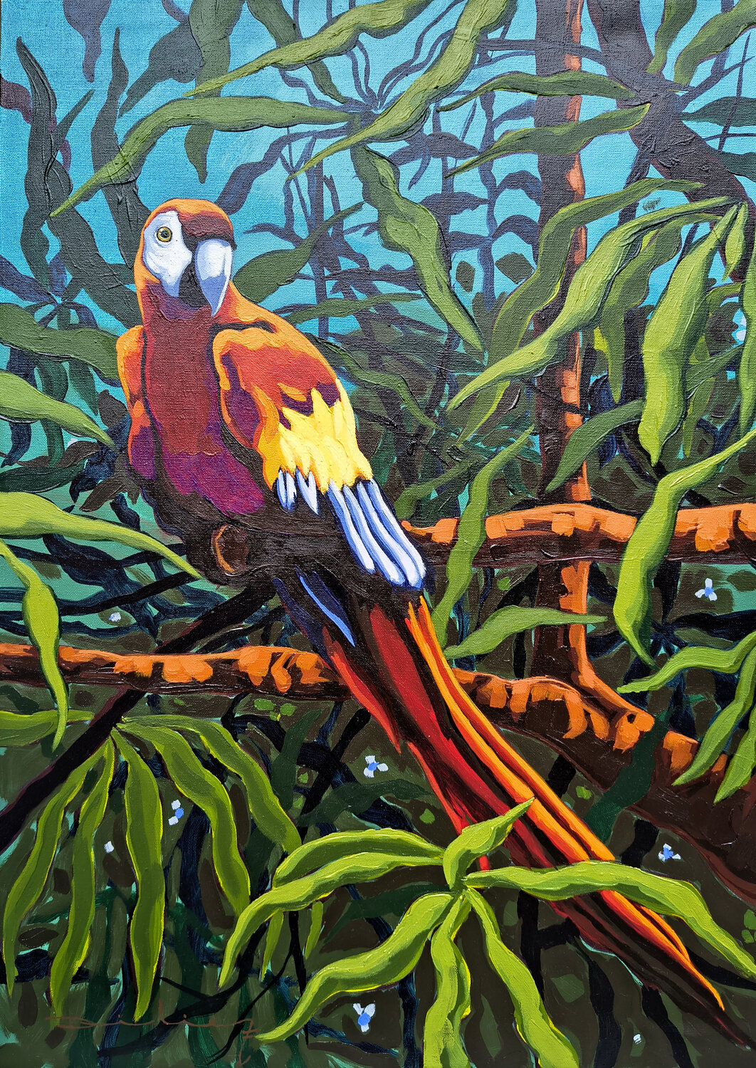 Guacamaya al atardecer Didier Franco Original painting for sale