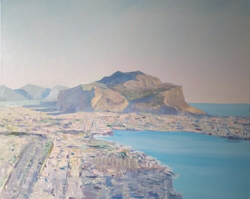 Montepellegrino, Palermo, first light #2 by Luca Raimondi, Painting for Sale on Select