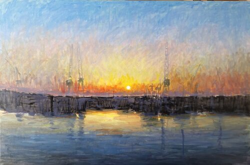 Harbour, sunrise by Luca Raimondi, Painting for Sale on Select
