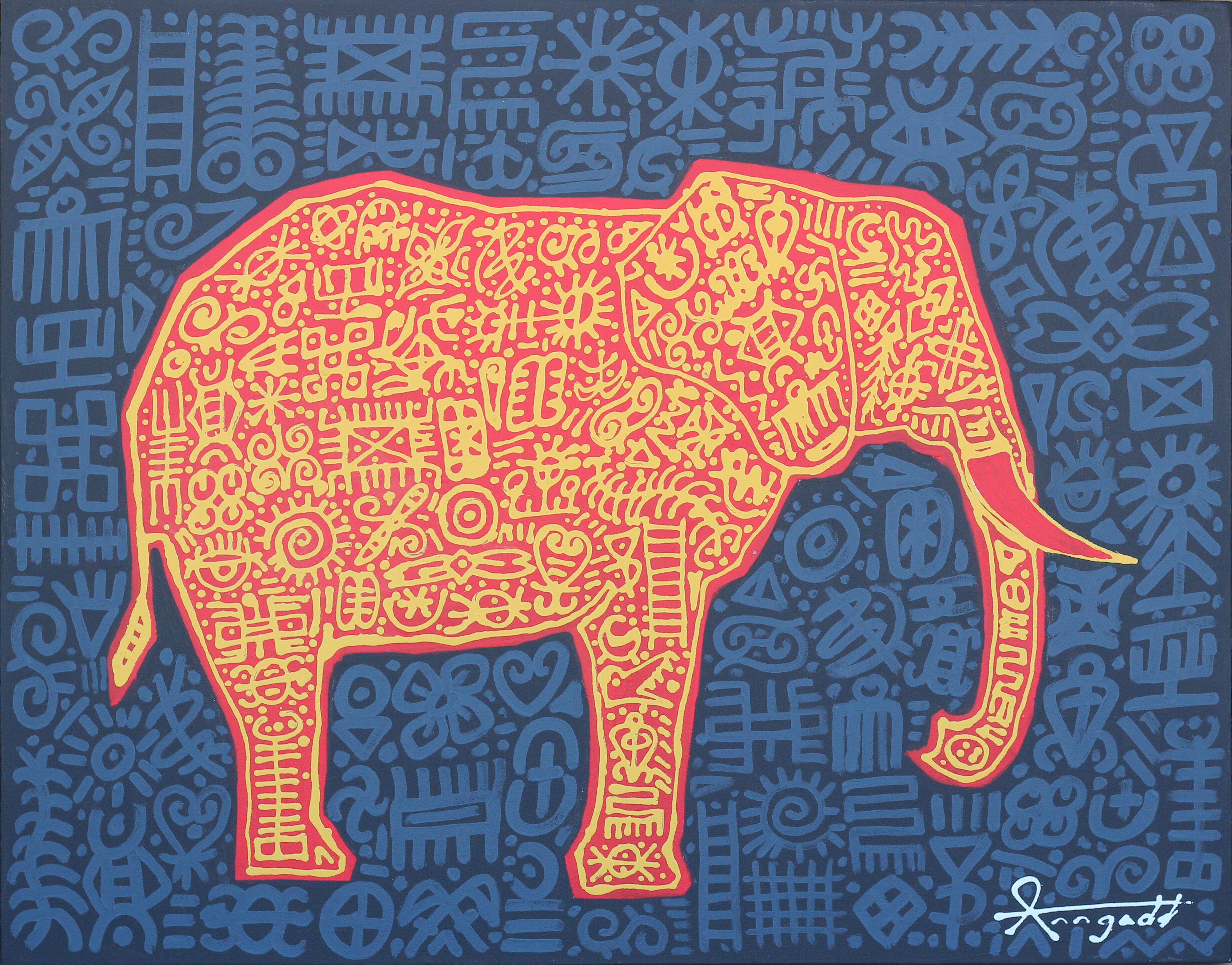 African Elephant  in Basquiat colors