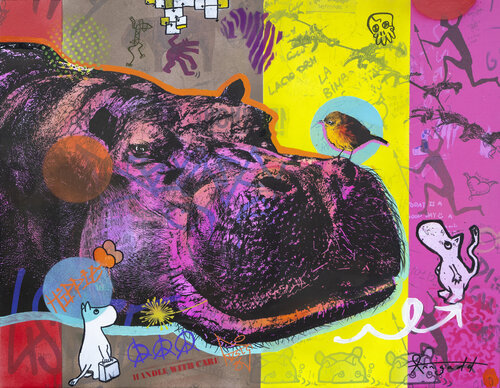 Harold the Hippie Hippo von Ann Gadd, Malerei kaufen auf Select