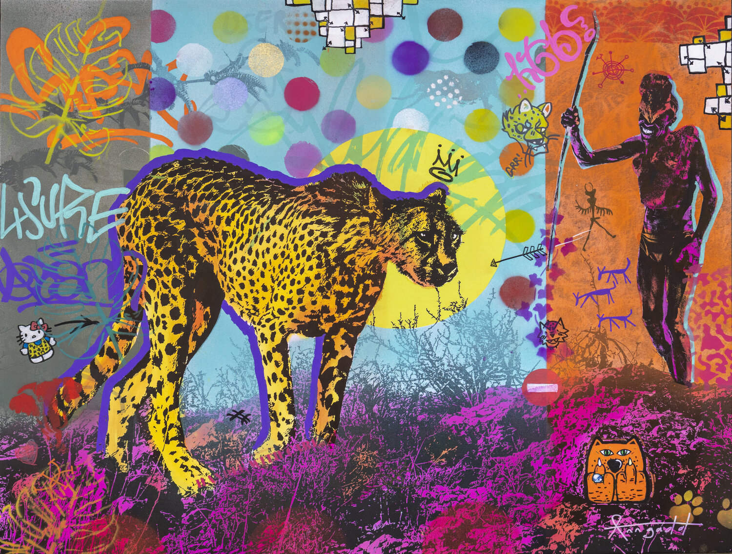 The Hunters (Cheetah and San Bushman) Ann Gadd Original painting for sale