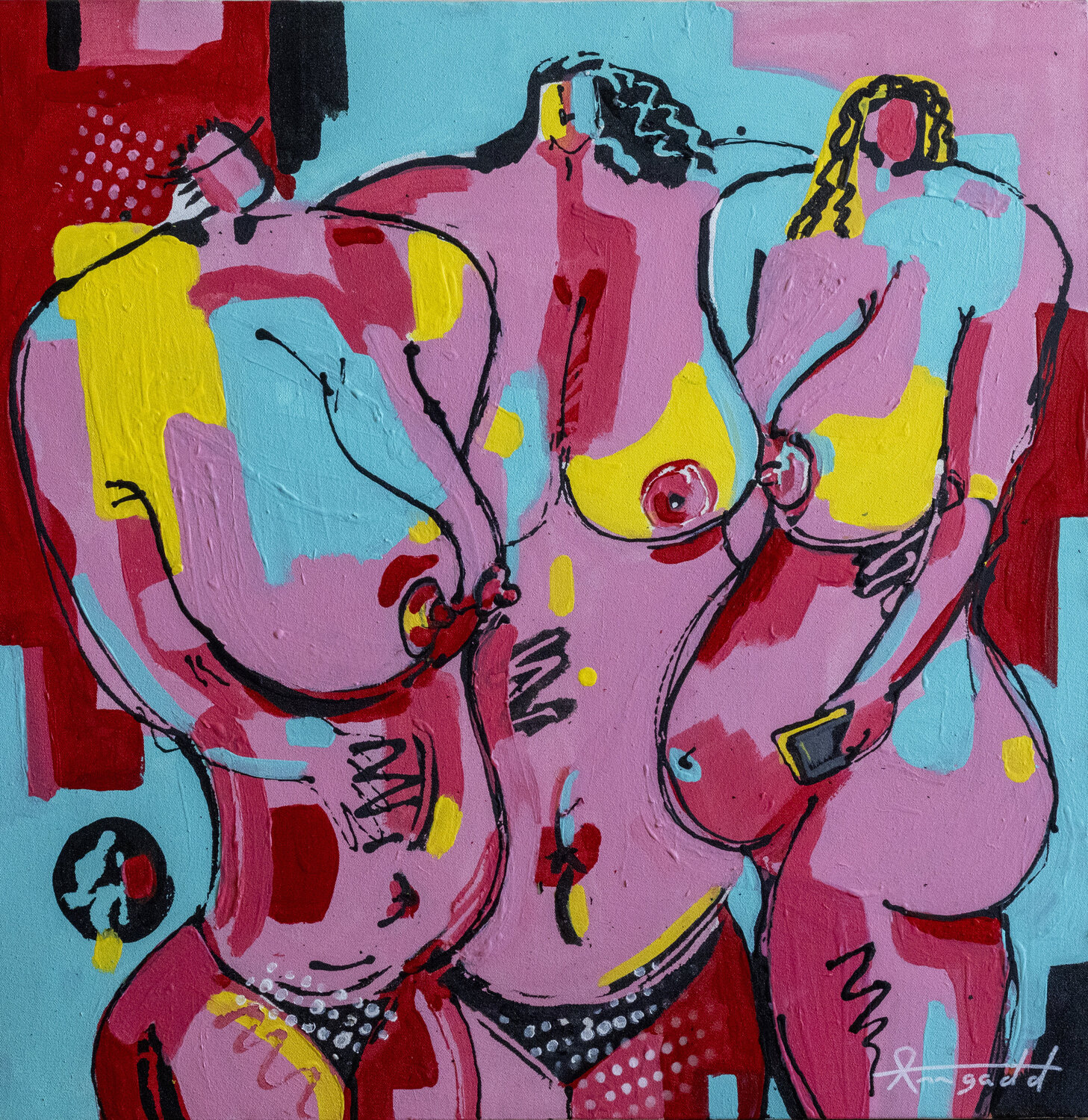 The Three Graces (with a mobile phone) Ann Gadd Original painting for sale