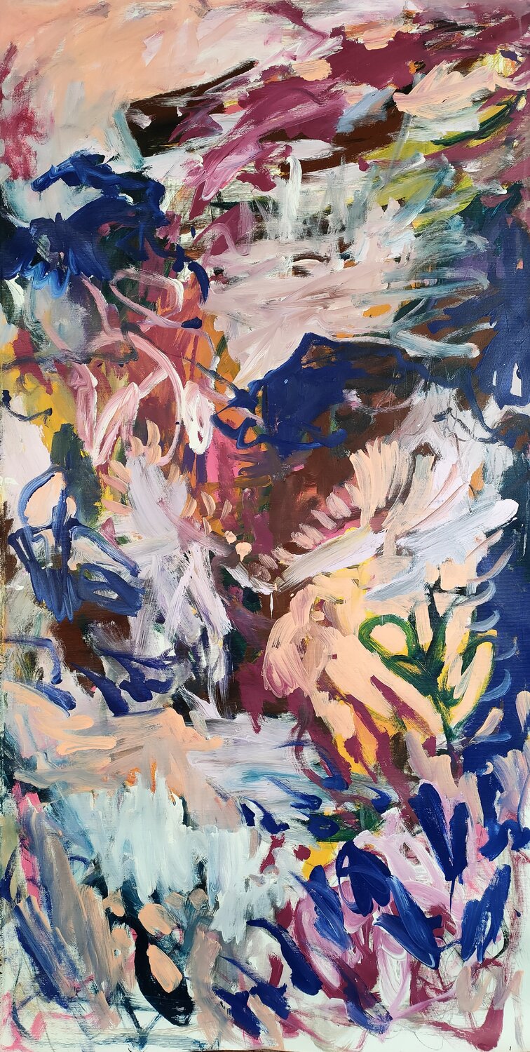 Orange and blue flowers Emily Starck Original painting for sale