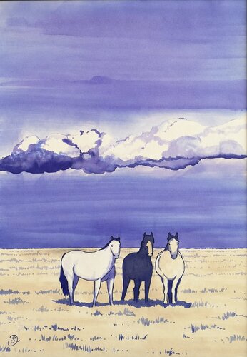 3 chevaux dans la plaine by Sabine Ducarn, Drawing for Sale on Select