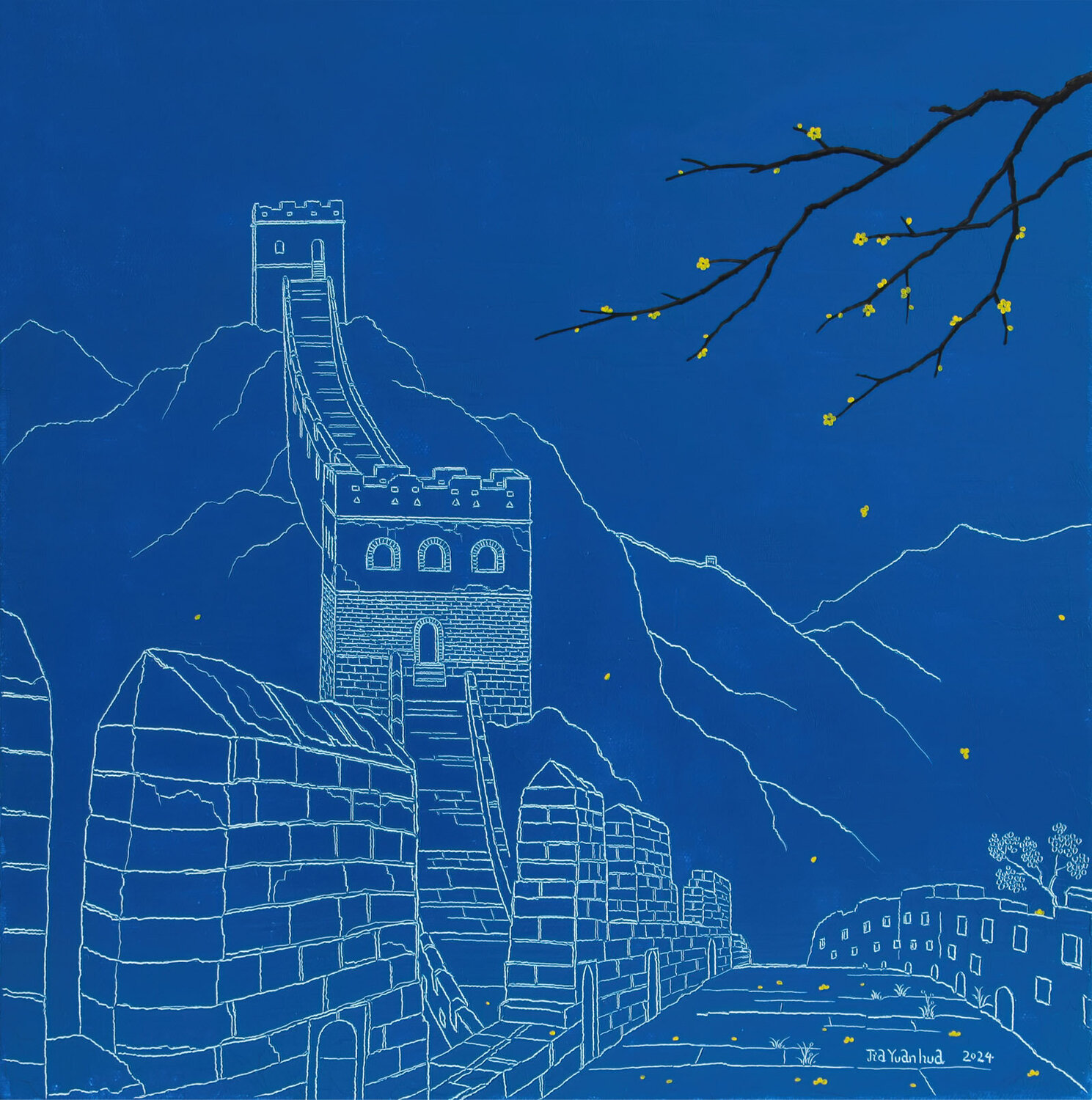 Night on the Great Wall Jia Yuan Hua Original painting for sale