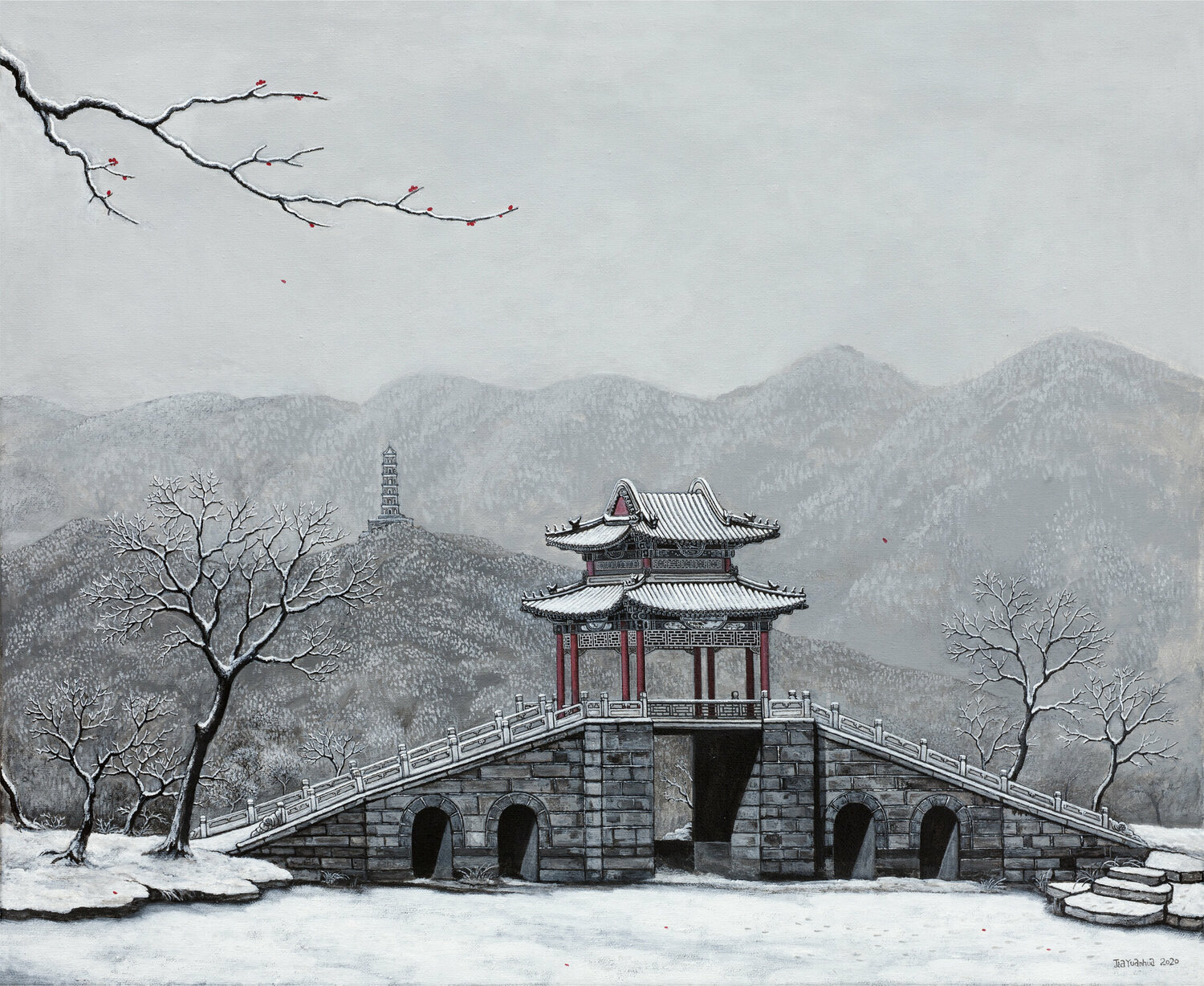 Beautiful Snow on the Western Mountains Jia Yuan Hua Original painting for sale