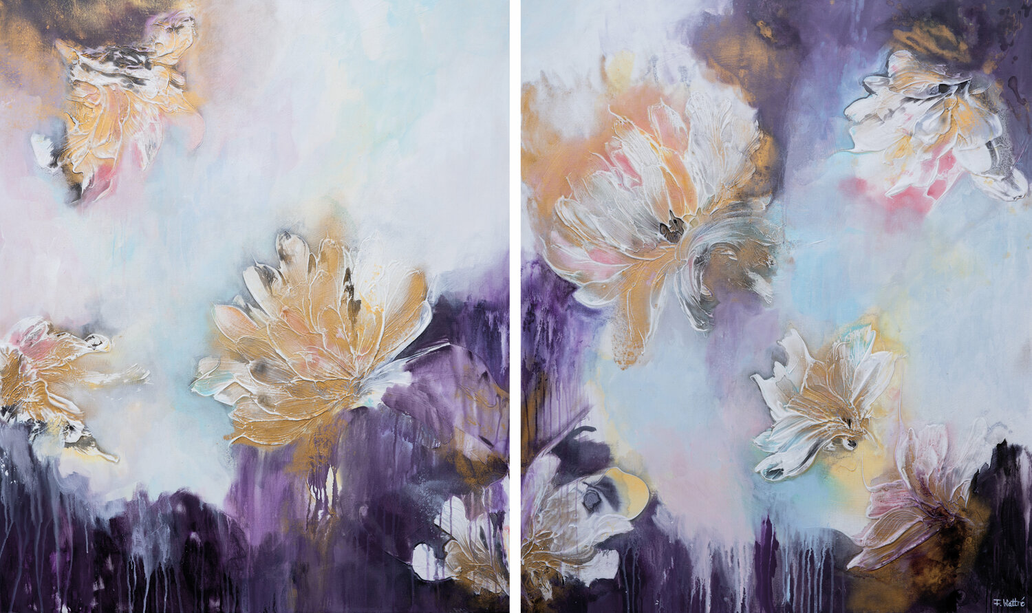 Among the stars high in the sky (Diptychon) Françoise Wattré Original painting for sale