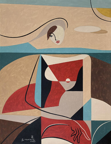 Woman reading on beach by Bernard Simunovic, Painting for Sale on Select