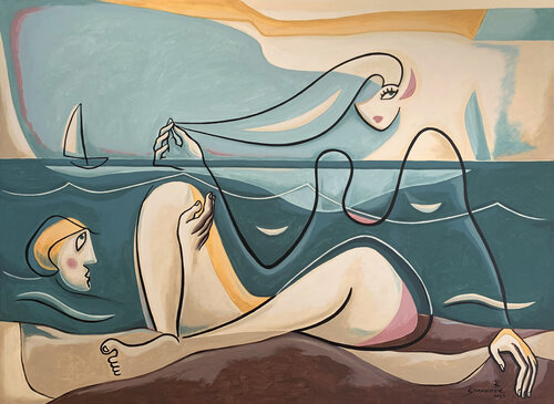 Waterside Encounter by Bernard Simunovic, Painting for Sale on Select