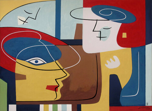La dame au chapeau bleu by Bernard Simunovic, Painting for Sale on Select