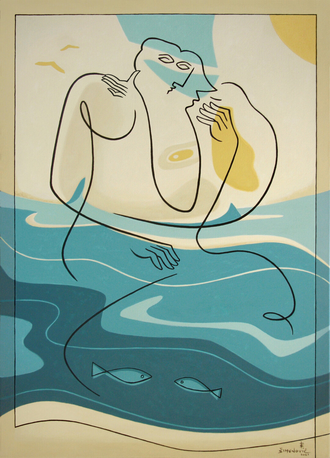 Blue water Bernard Simunovic Original painting for sale
