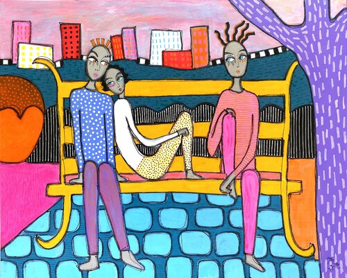 Trois Léonnes au Parc by RogerM, Painting for Sale on Select
