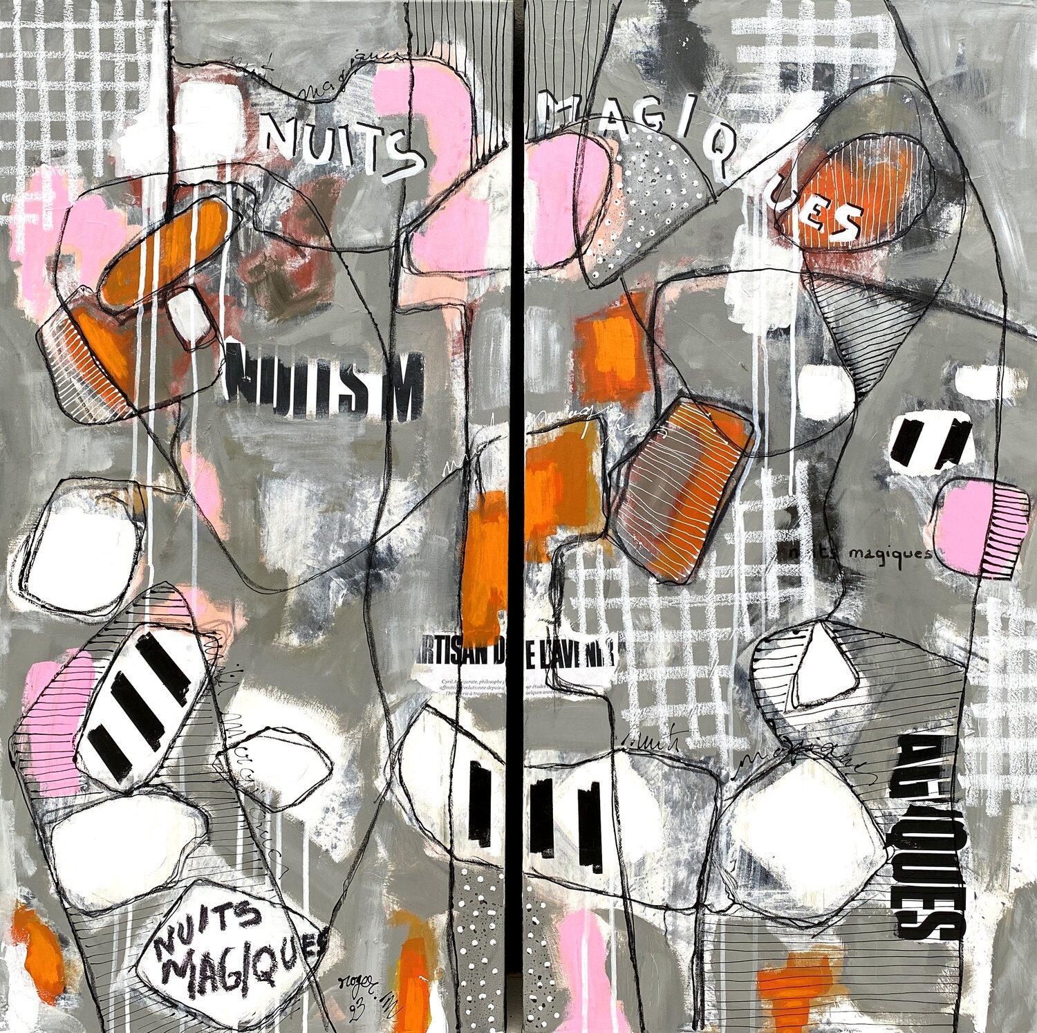 Nuits Magiques - Diptyque RogerM Original painting for sale