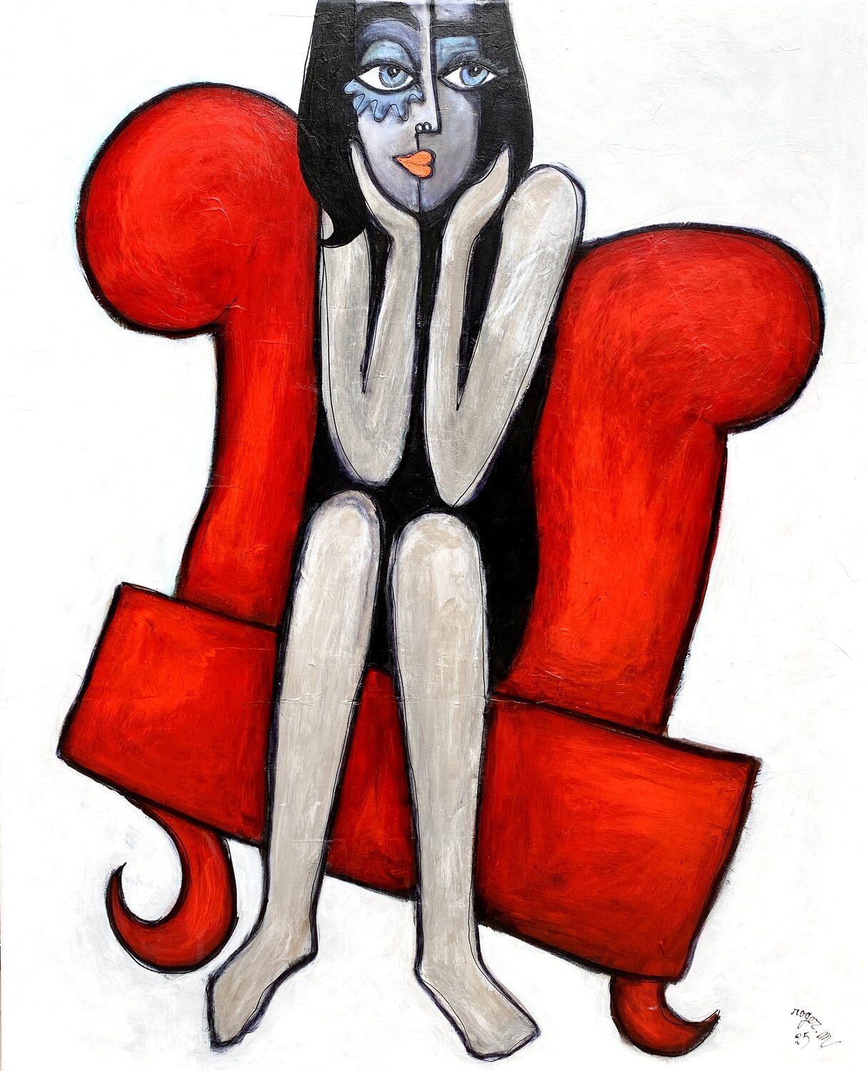 La Fille au Fauteuil Rouge RogerM Original painting for sale
