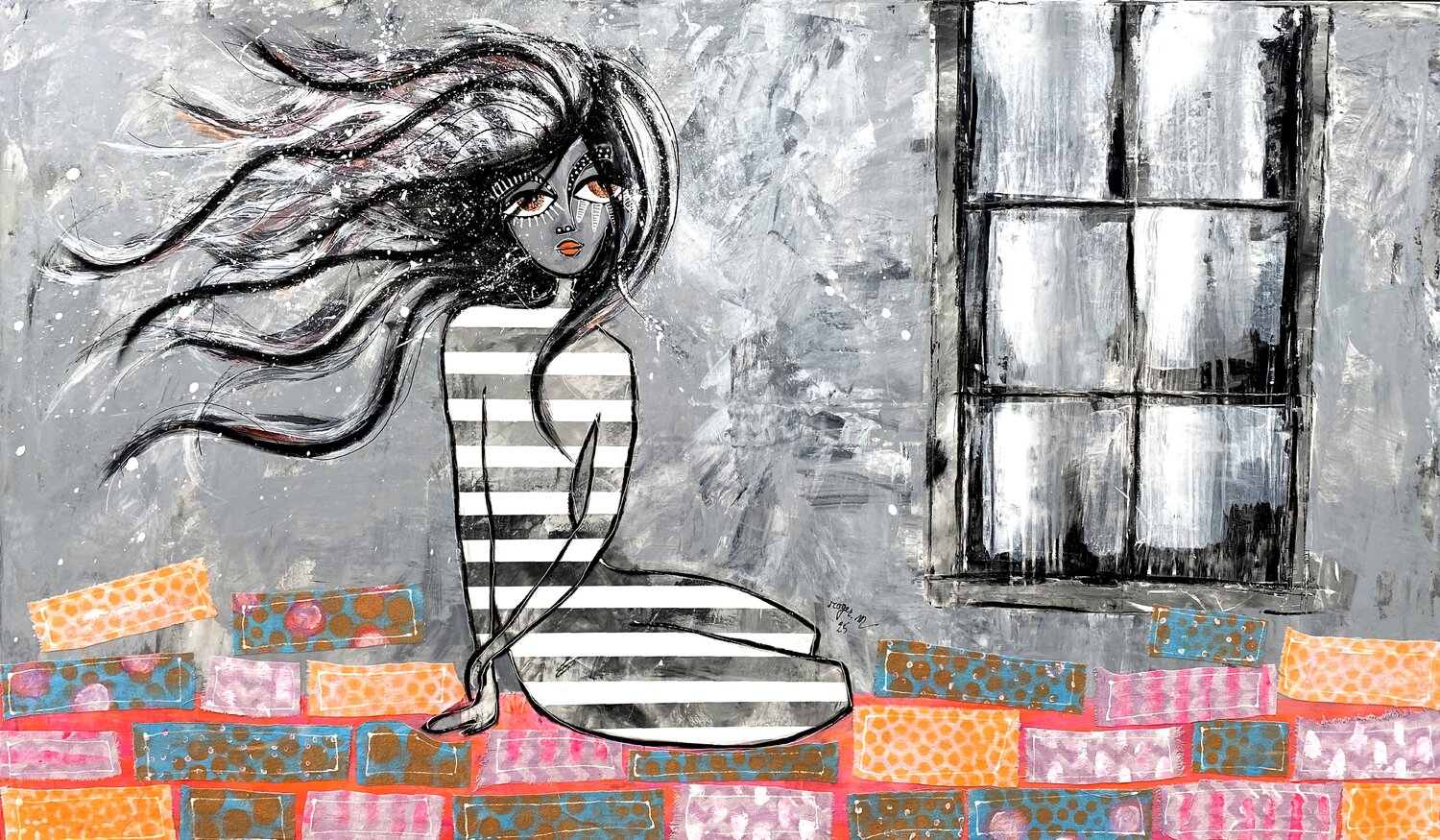 La Fille à la Fenêtre 2 RogerM Original painting for sale
