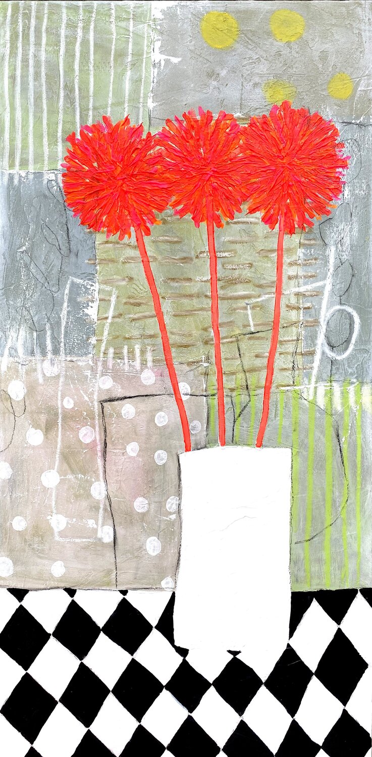 Les Dalhias Rouges RogerM Original painting for sale