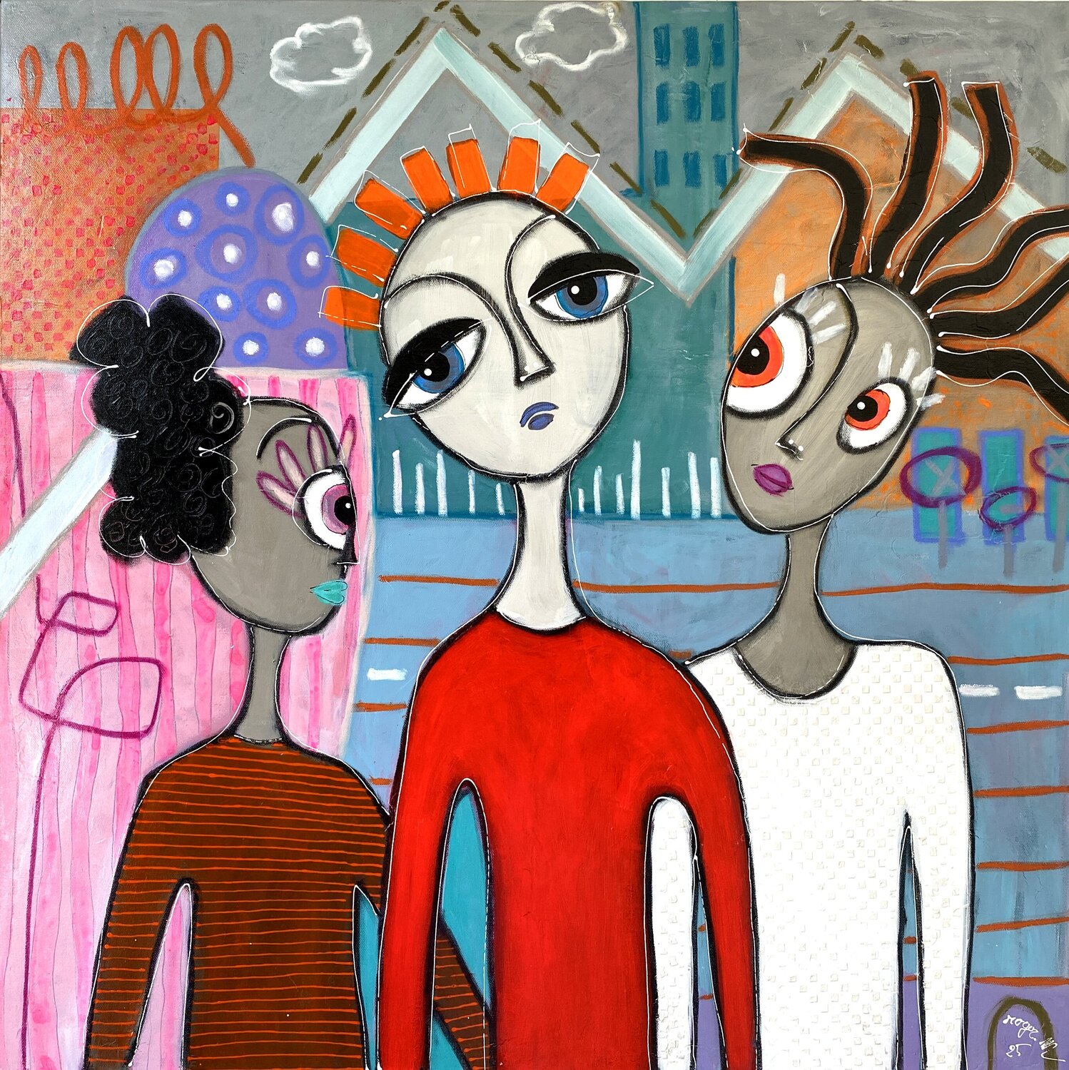 Trois Léonnes à la ville RogerM Original painting for sale