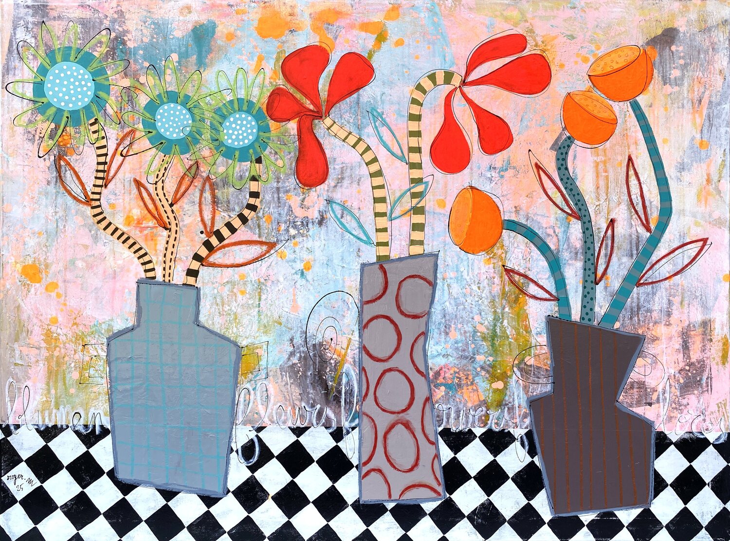 Les Trois Vases RogerM Original painting for sale