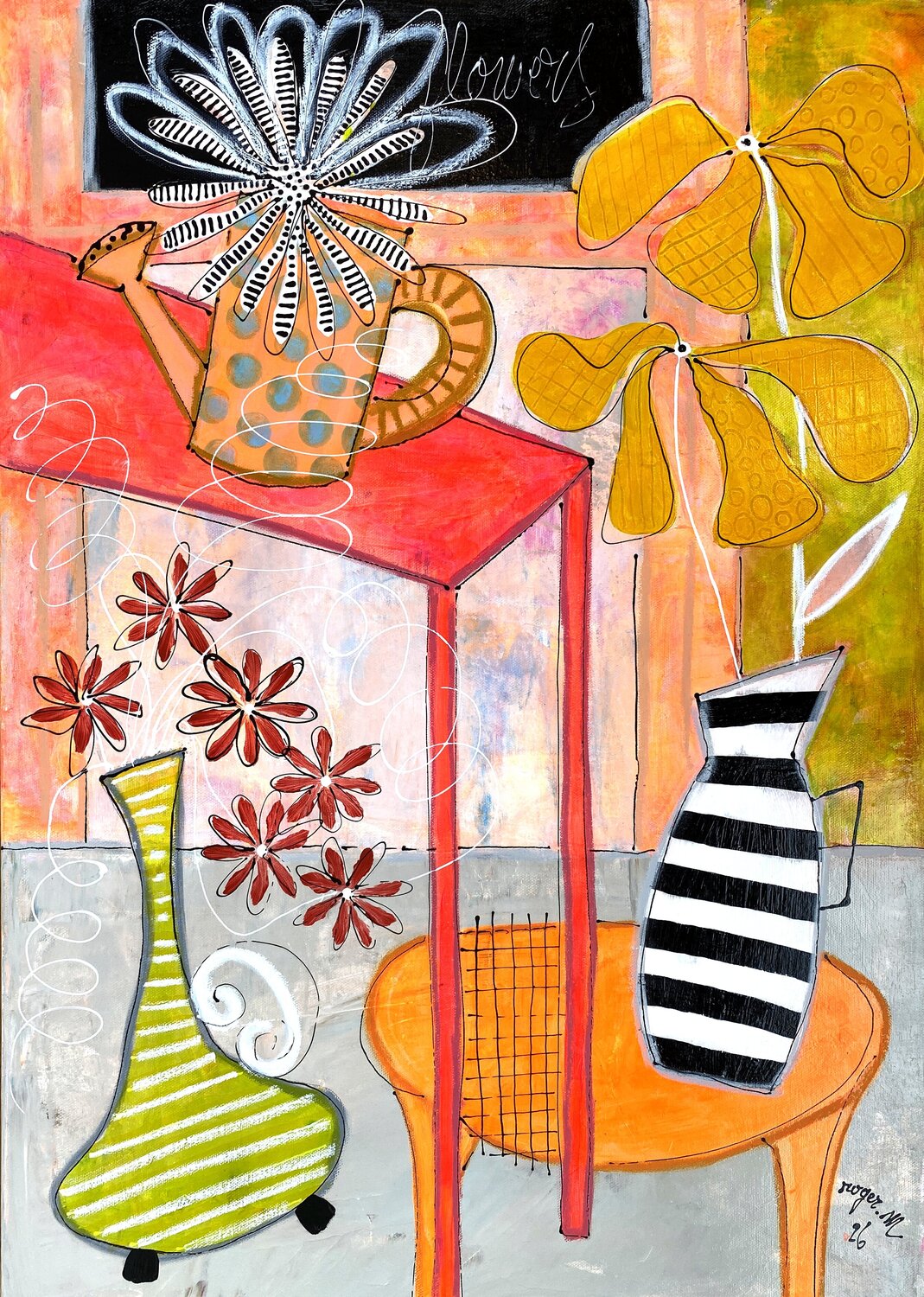 Petites Fleurs sous la Fenêtre RogerM Original painting for sale
