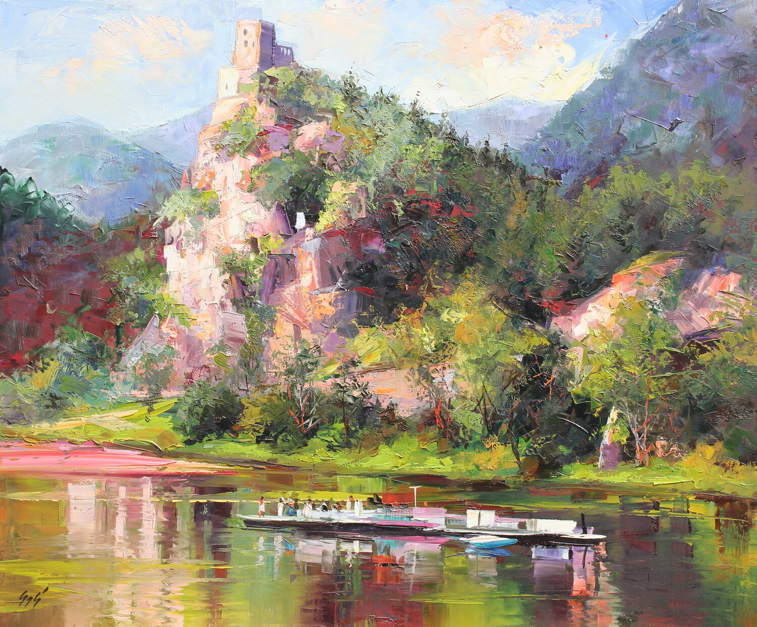 Castle by the river Éva Szakács Original painting for sale