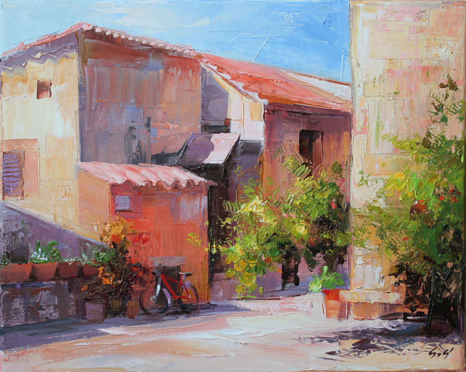 Pomegranate trees in Pienza Éva Szakács Original painting for sale