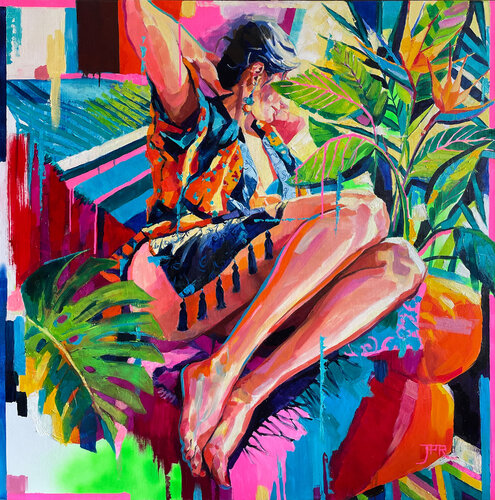 Woman with flowers by Joanna Pilarczyk, Painting for Sale on Select