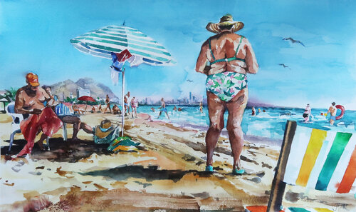 On the beach by Joanna Pilarczyk, Painting for Sale on Select