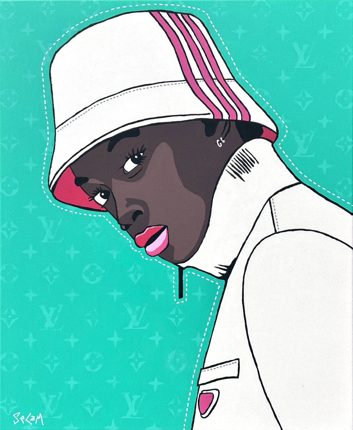 PINK & WHITE SeCam Original painting for sale