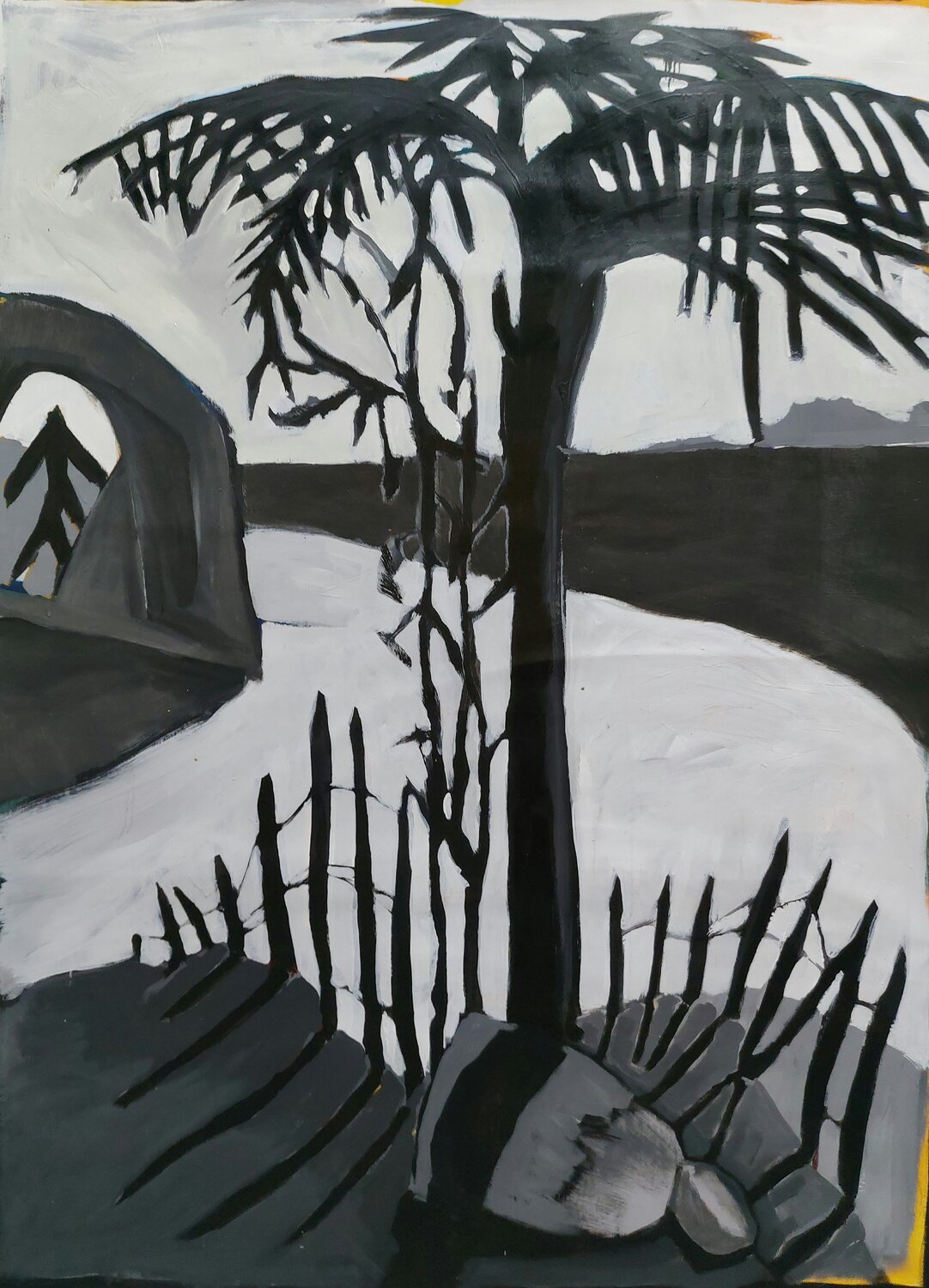 Arbre palissade n&b Baptiste Laurent Original painting for sale