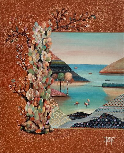 Flamants roses by Sylvie Poupé, Painting for Sale on Select