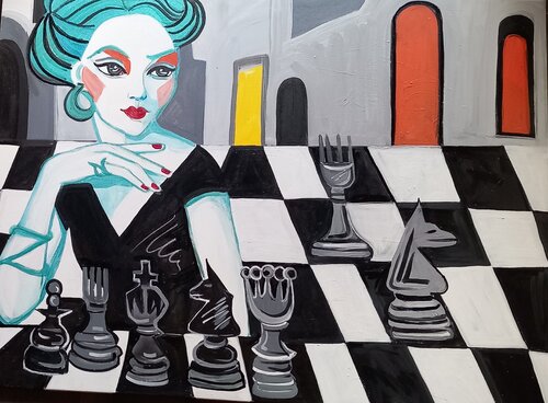 Manhattan chessgame by Zigou, Painting for Sale on Select