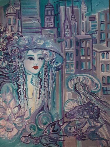 Blue   CITY by Zigou, Painting for Sale on Select