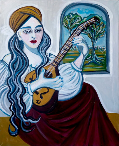 La joueuse de luth by Zigou, Painting for Sale on Select