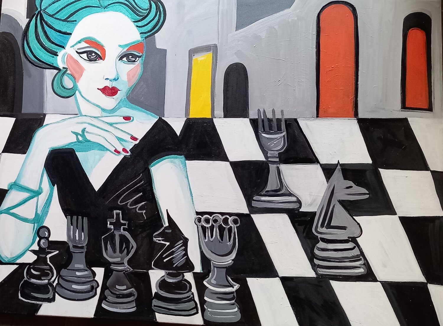 Manhattan chessgame Zigou Original painting for sale