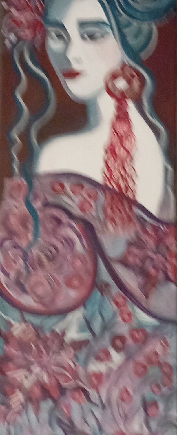 Yuna,  fleur  d'hibiscus rouge Zigou Original painting for sale