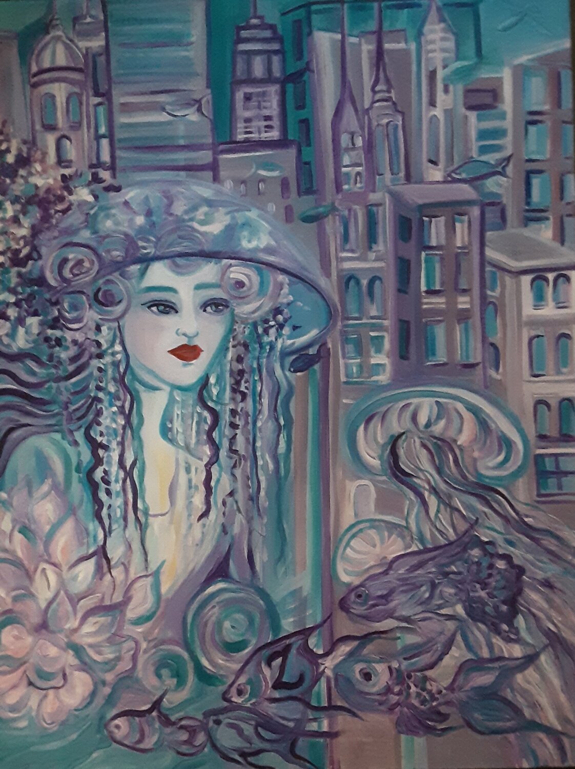 Blue   CITY Zigou Original painting for sale