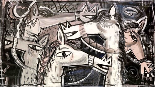 Dipinto con cavalli in bianco e nero by Alessandro Siviglia, Painting for Sale on Select