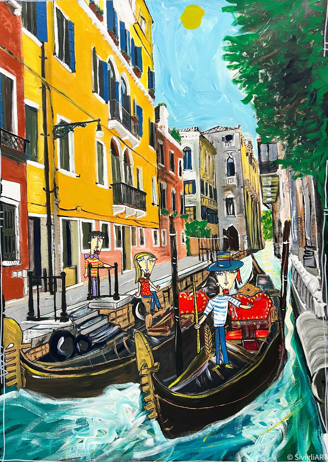 Venezia e le sue Gondole Alessandro Siviglia Original painting for sale