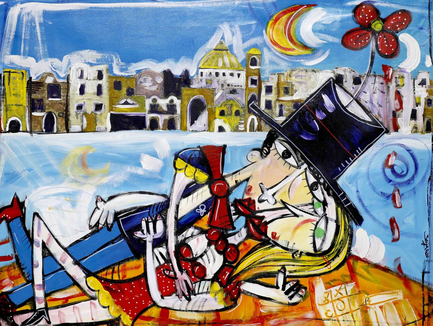 Bacio con Vista Costiera Amalfitana Alessandro Siviglia Original painting for sale