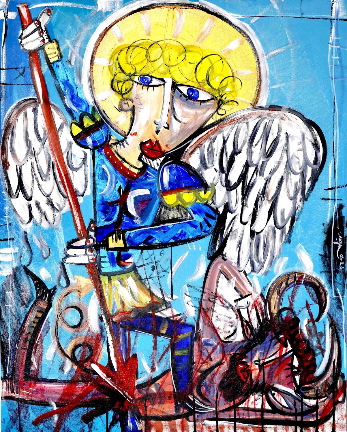 L'Arcangelo e la Caduta del Male Alessandro Siviglia Original painting for sale