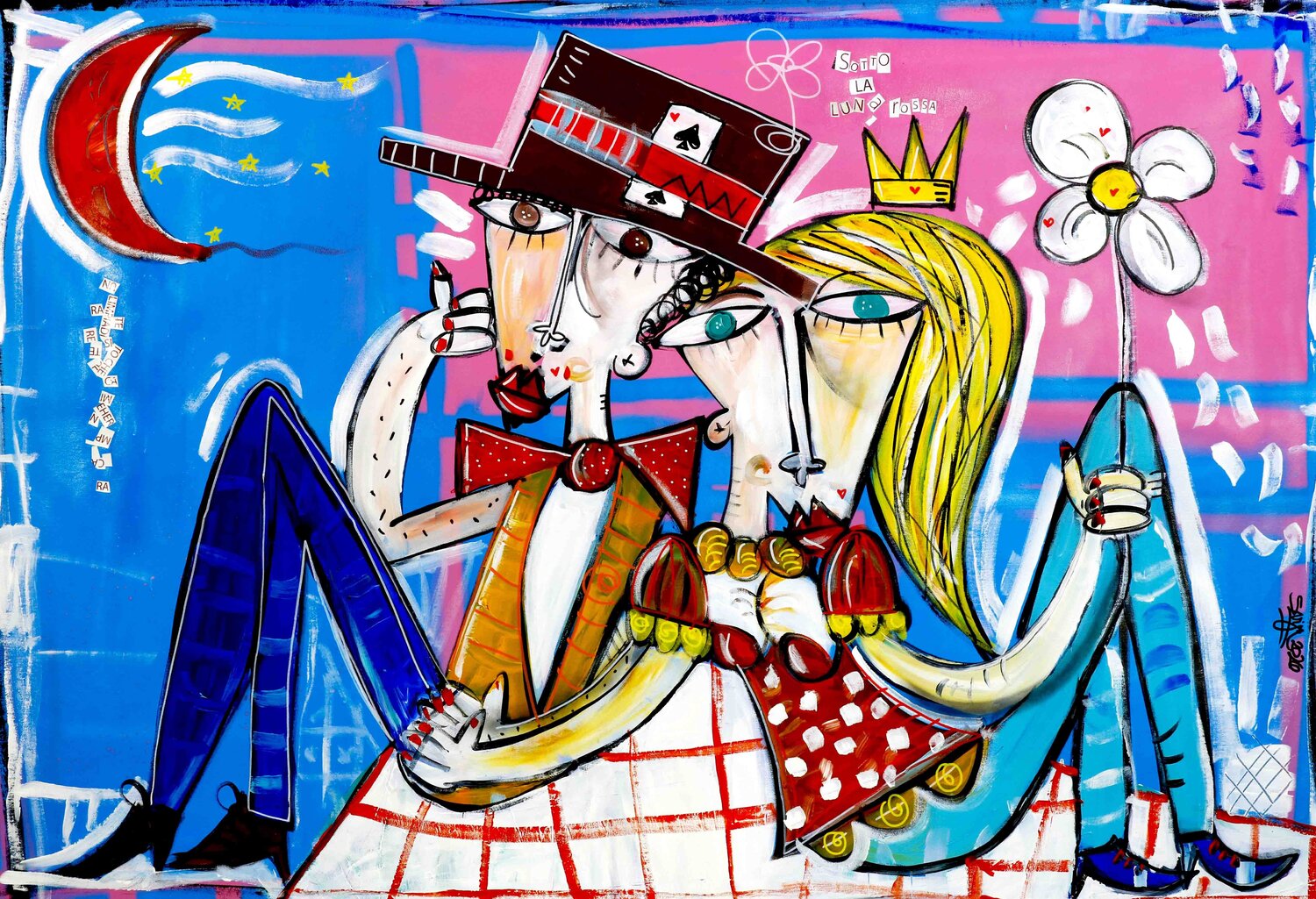 Quadro moderno coppia di amanti, quadro pezzo unico, Sooto L a Luna Rossa. opera sull'amore Siviglia 2026 Alessandro Siviglia Original painting for sale
