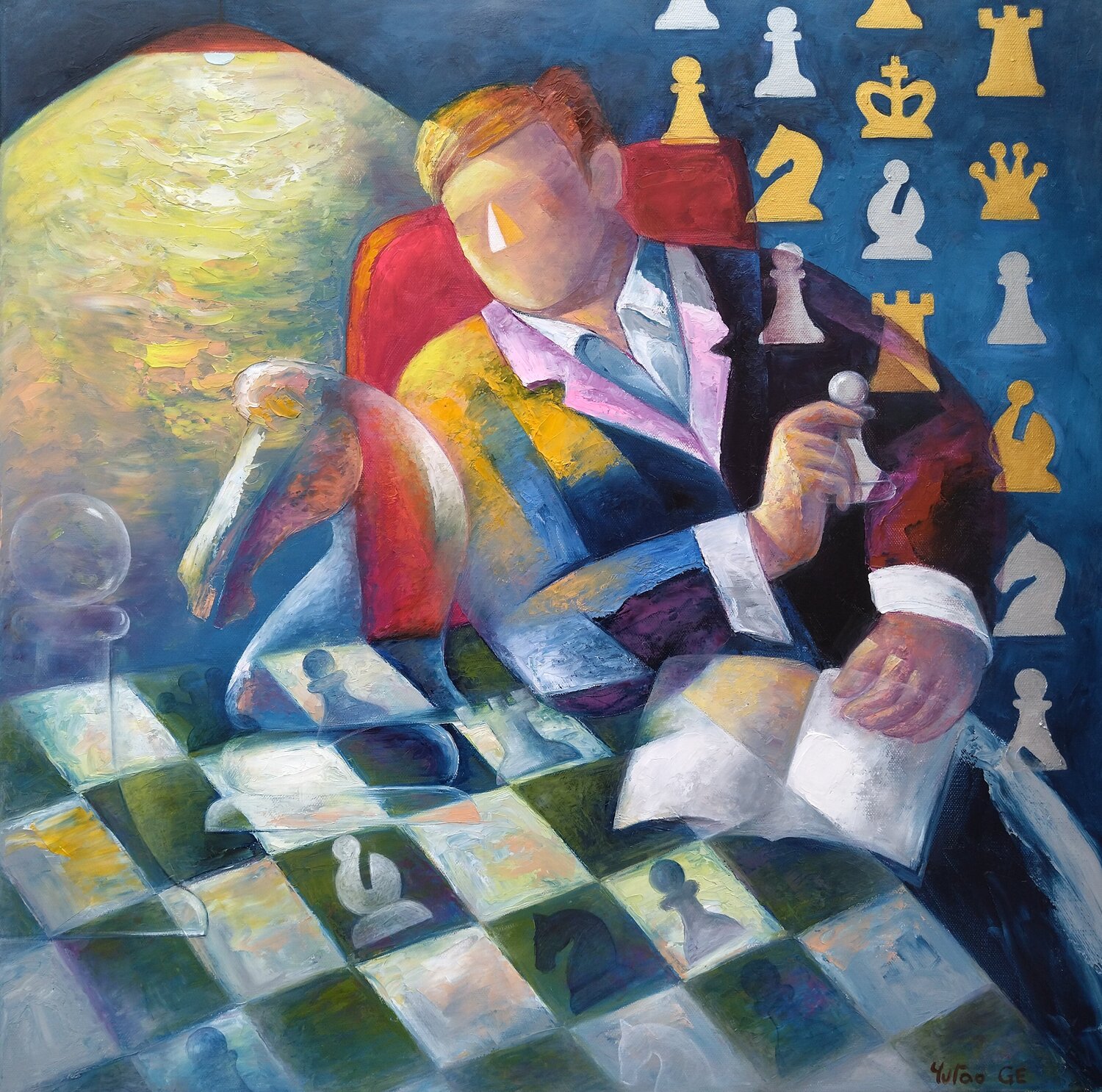 L'étude sous la lampe Yutao Ge Original painting for sale