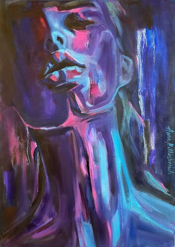 Uplifting - Electric Blue Portrait Painting by Anna Miklashevich, Painting for Sale on Select